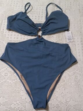 Shade &Shore Extra Cheeky Blue Cutout One-Piece Swimsuit Sz.L(12-14)